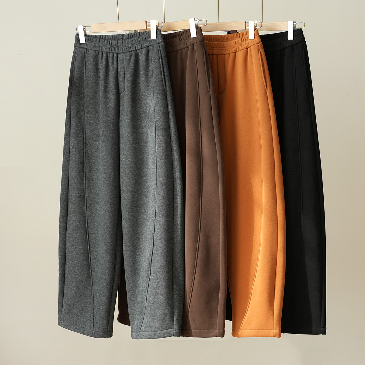 一体加绒女士直筒弯月裤长裤