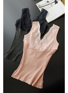 83369 清库 特 无补 女士蕾丝拼接塑身背心 宽肩打底吊带 深V打底