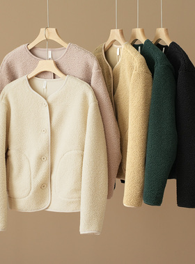 87834 女士颗粒绒外套 圆领开衫上衣双面绒 防风保暖百搭款秋冬款