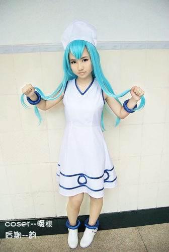 返图乌贼娘高温丝水蓝100cm全头套万用cos女款长直发cosplay假发