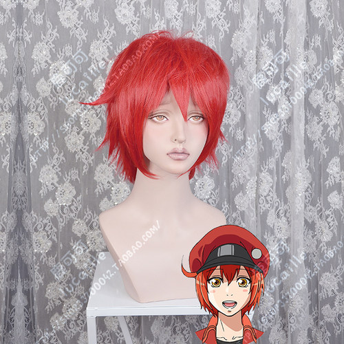 工作细胞 红细胞 红血球 血红色加厚蓬松翻翘短发cosplay假发