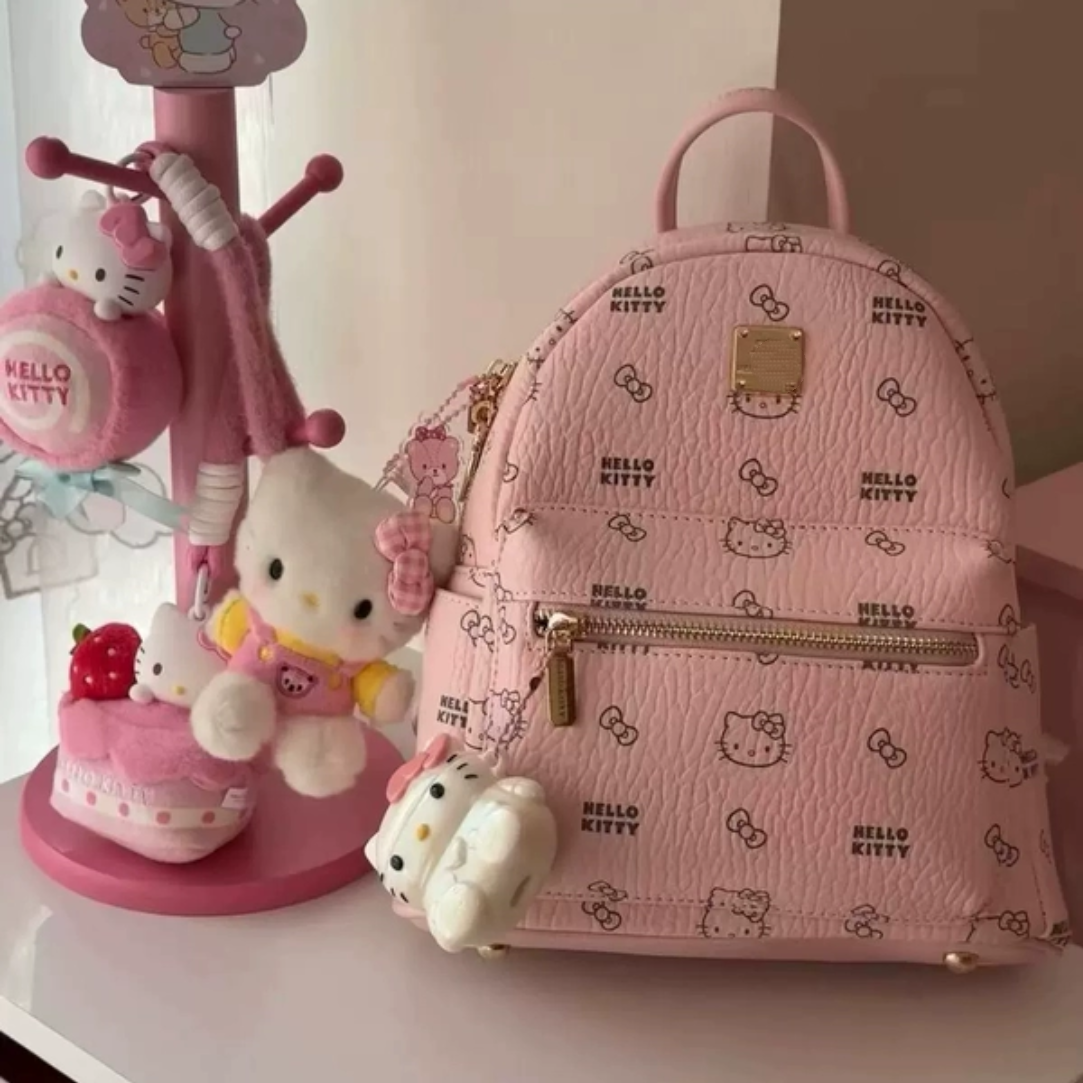 高颜值kt猫咪小书包粉色少女心卡通印花大容量双肩包户外通勤背包