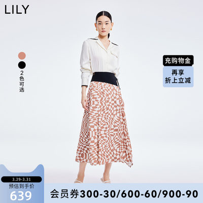 【商场同款】LILY2022夏新款女装小众洋气复古款棋盘格高腰半身裙