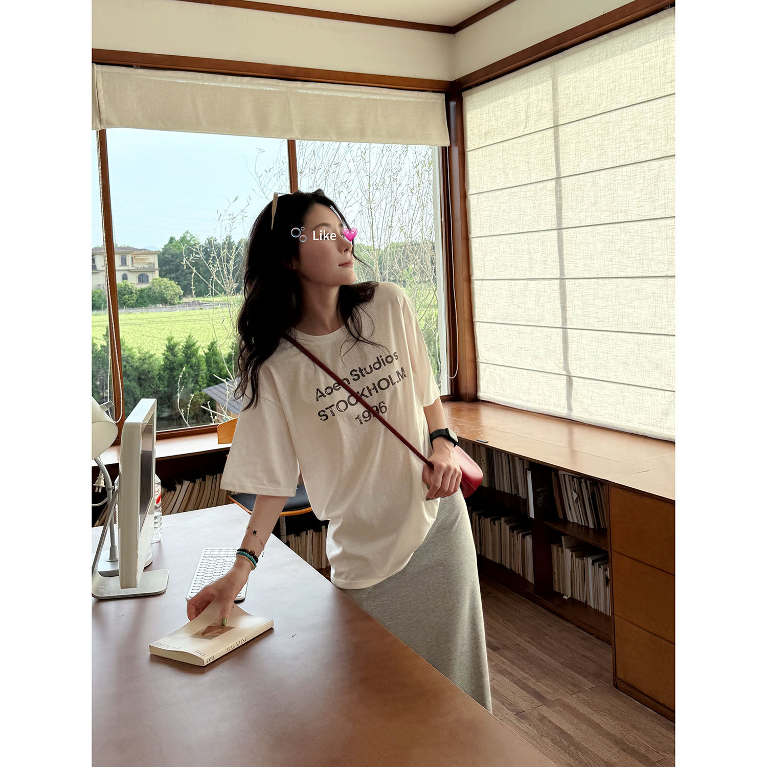 白色字母印花短袖T恤女纯棉休闲宽松防晒衫短袖女t恤慵懒松弛感夏