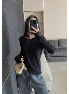 双版本 36支全羊毛口袋卷边打底保暖内搭白色内搭长袖上衣AFM定制