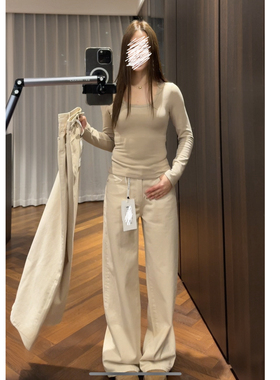 原胚色 柔米白直筒微喇牛仔裤 莱赛尔棉混纺 白色裤子休闲AFM定制