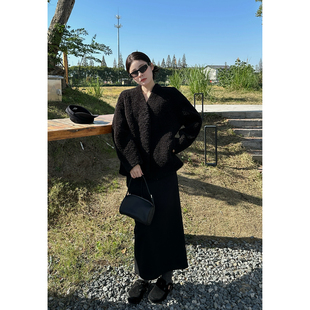 仿拉贡环保毛外套女冬季宽松羊羔毛短款皮草大衣V领毛毛上衣 AFM