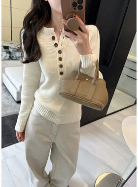 雅痞正肩亨利纽扣针织 厚度很好！打底内搭长袖t恤女保暖AFM定制