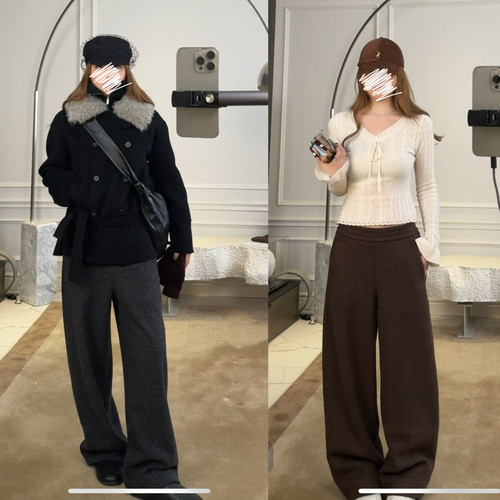 仿毛呢加厚显瘦宽松直筒长裤