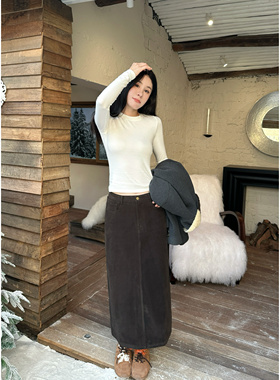 2024新款秋冬设计感百搭高腰麂皮绒直筒半身裙 AFM定制显瘦设计感