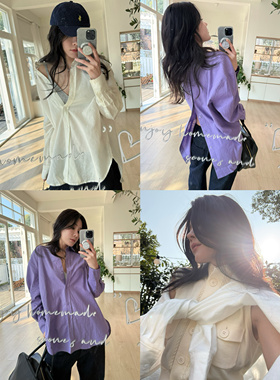 人鱼 2025新款后背开扣经典老钱亚麻长袖衬衫上衣女松弛亚麻衬衫