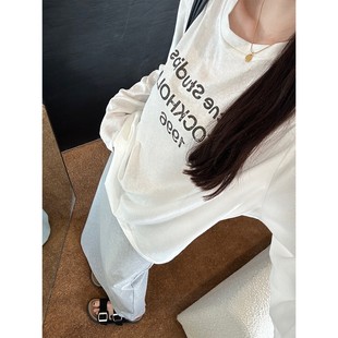早秋 防晒罩衫 柔软字母长袖 T恤内搭宽松休闲百搭上衣女打底长袖