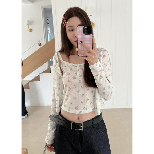 巴厘岛甜梦纯棉碎花吊带开衫套组