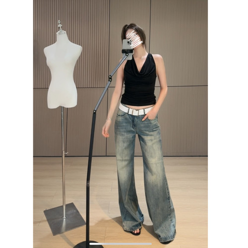 重磅巴子折叠3D立体低腰阔腿裤