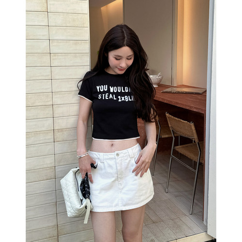 蕾丝百搭高腰正肩T恤女纯欲上衣