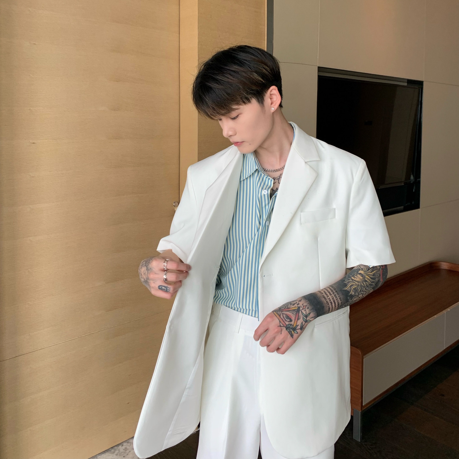 CUIBUJU BIG-NAME STYLE CASUAL SUIT SUIT MENS KOREAN VERSION DESIGN SENSE STRAIGHT SUIT PANTS MENS INSTIDE TREND