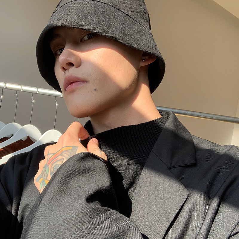 CUIBUJU AUTUMN AND WINTER KOREAN SLIM LONG SLEEVE SEMI-TURTLENECK SWEATER MENS BASE PULLOVER VERSATILE KNITWEAR MEN