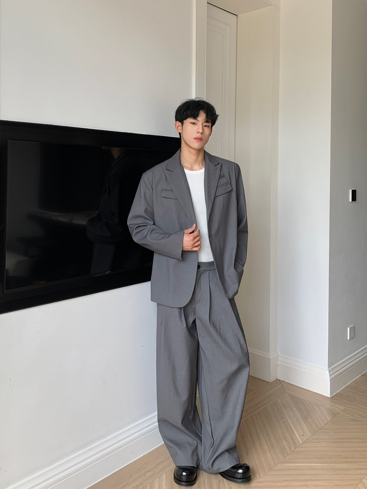 CUIBUJU 한국 패션 고품질 솔리드 컬러 어깨 패드 실루엣 정장 드레이프 다목적 정장 바지 정장