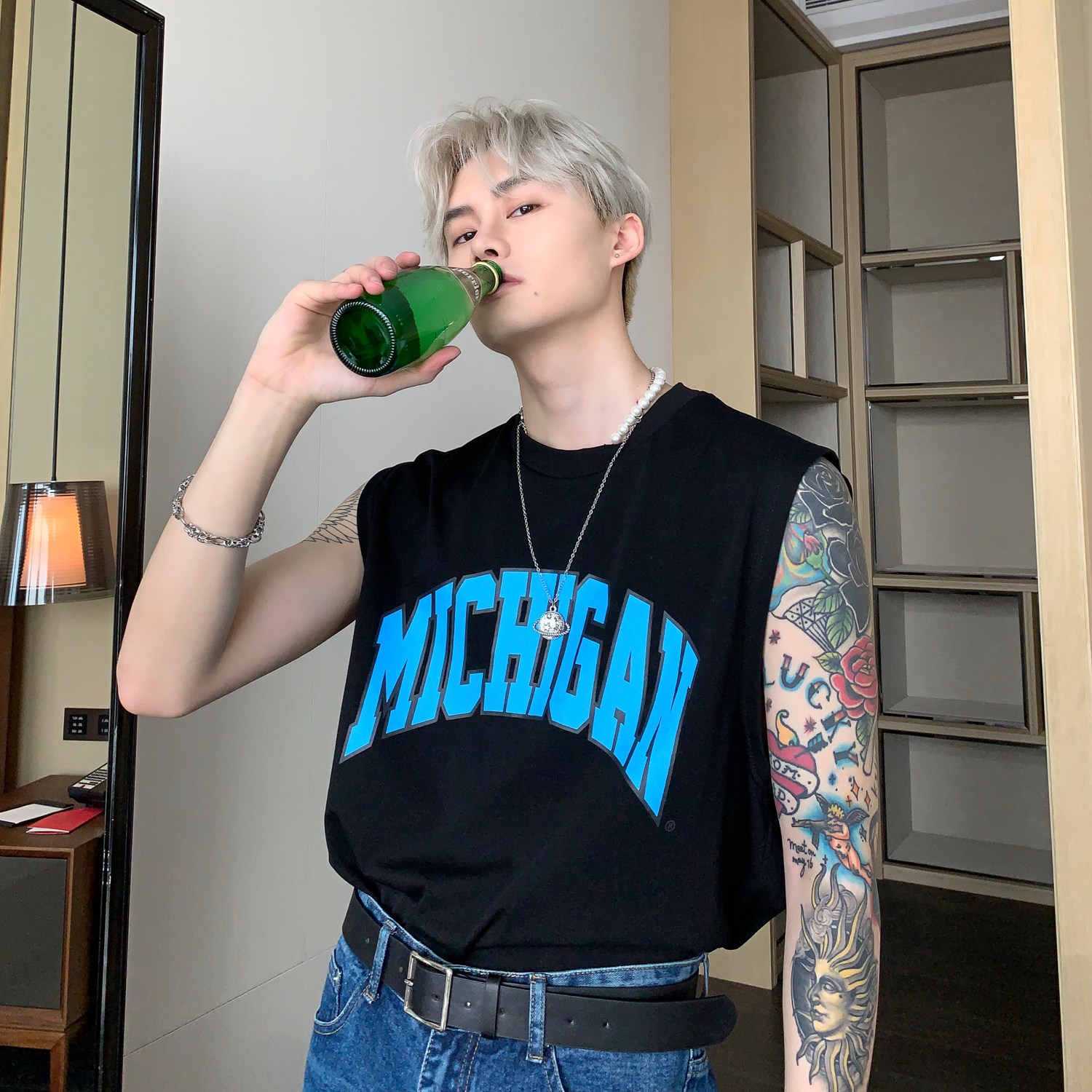 CUIBUJU MENS VEST SUMMER TIDE INS LETTER SIMPLE SWEAT VEST MENS WEAR PERSONALITY TREND VEST OUTSIDE