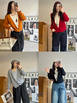 【1/7  20点 新品88折】绵羊毛~假两件！撞色版型好上衣针织