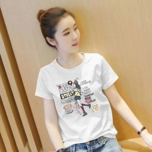 女潮 品牌折扣商场女装 外贸捡漏正肩修身 t恤女夏宽松时尚 纯棉短袖