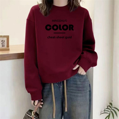 高端品牌即墨纯棉卫衣女秋冬加绒保暖设计感字母印花加厚内搭外套