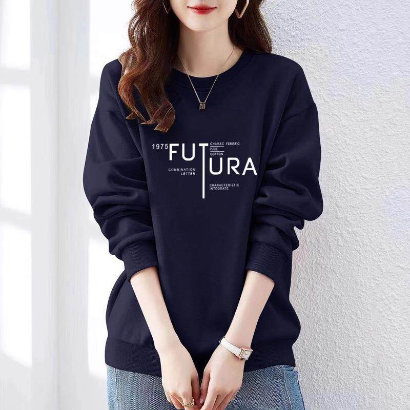 山东即墨爆款纯棉卫衣女秋冬简约高级感印花全棉宽松加绒加厚外套