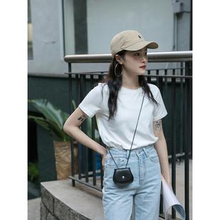 上衣 白色正肩短袖 T恤女2025年夏季 内搭超好看减龄打底衫 纯棉修身