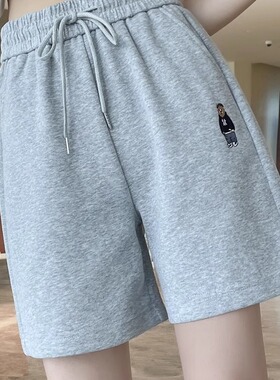 灰色纯棉运动短裤女夏季薄款5分裤a字宽松外穿跑步流行学生休闲裤