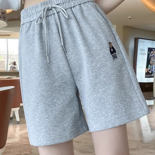 灰色纯棉运动短裤女夏季薄款5分裤a字宽松外穿跑步流行学生休闲裤