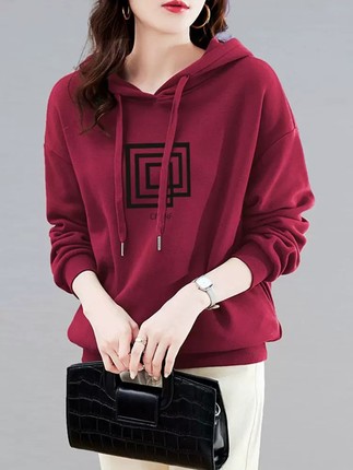 即墨秋装薄款圆领长袖卫衣女士欧货宽松年新款冬季加绒加厚上衣女