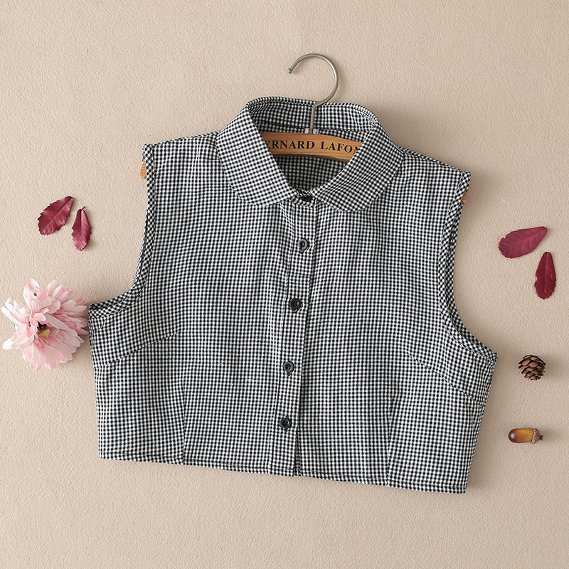 格子假领子女秋冬圆领方领衬衫格子配毛衣装饰衣领装饰多功能假领