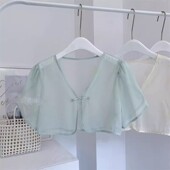 小个子吊带裙开衫 中国风泡泡短袖 防晒网纱外搭披肩 女夏季 坎肩罩衫