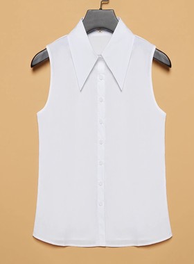 尖领无袖衬衫女2025秋冬时尚百搭毛衣内搭叠穿背心气质白打底衬衣