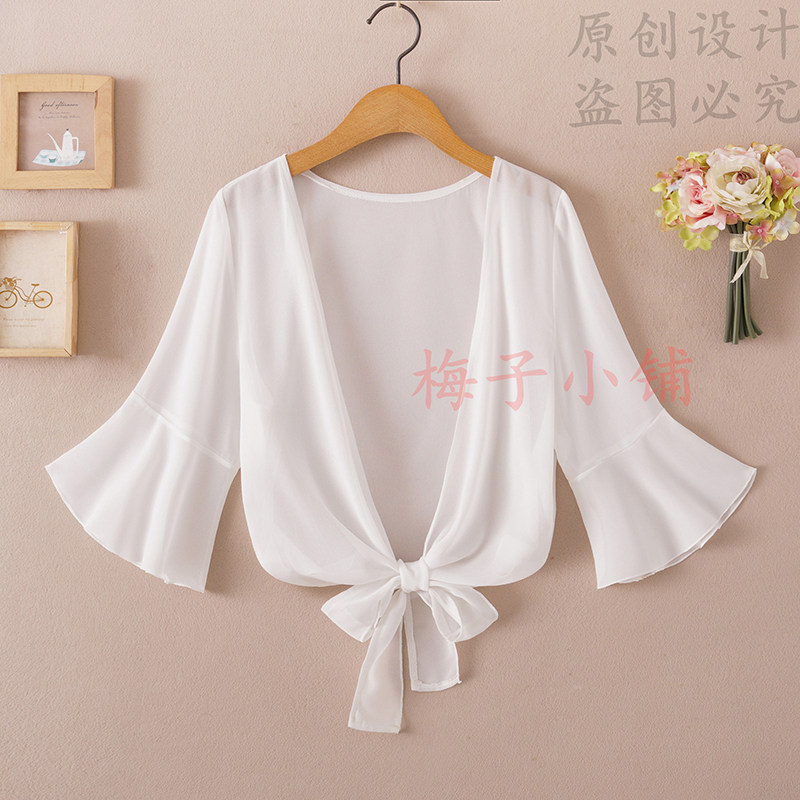 五分袖防晒衣小披肩短款2025夏新款大码百搭薄款雪纺外套沙滩开衫
