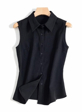 打底无袖背心女叠穿假领子尖领打底衫立领西装内搭工作服无袖衬衫