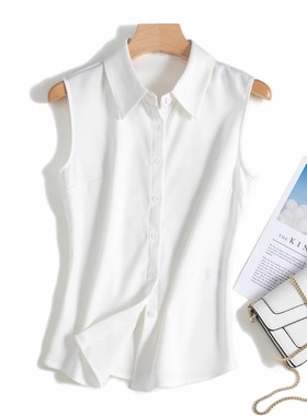 白色无袖衬衫女春秋打底衬衣坎肩背心上衣毛衣内搭叠穿百搭假领子