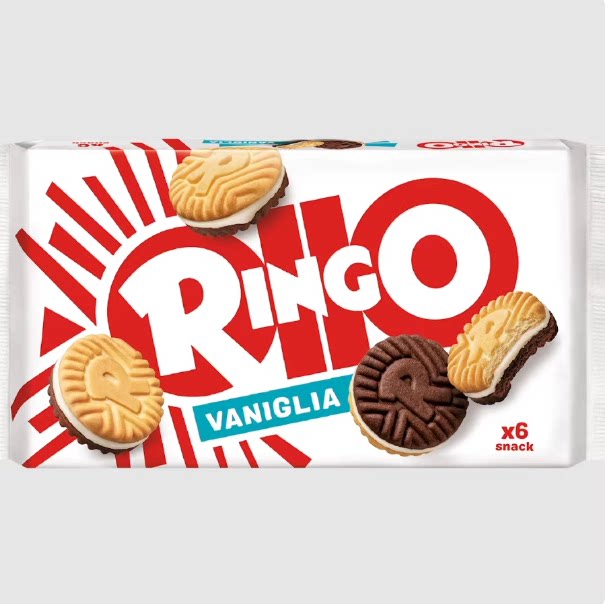 现货意大利原装RINGO鲜奶香草夹心巧克力夹心饼干 干165克330克