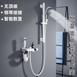 白色简易淋浴恒温套装浴室沐浴全铜家用哑光白色花洒无顶喷简易套