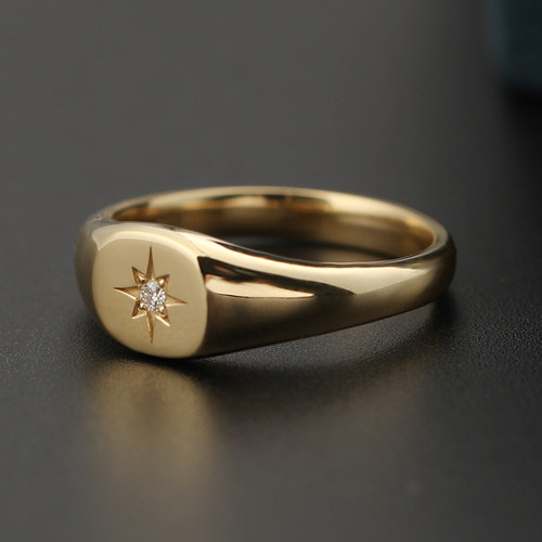 戒指北极星小印章18K金钻石戒指