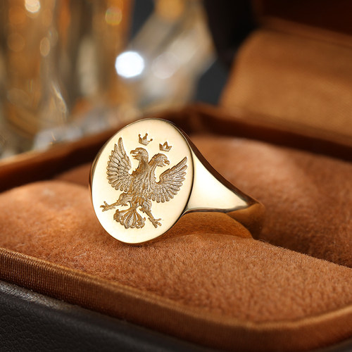 双头鹰火漆印章戒指18K纯金个性