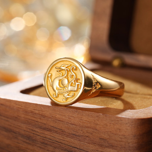 青龙白虎朱雀玄武国潮古风金戒指