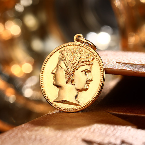 双面神纯金吊坠古罗马金币项链