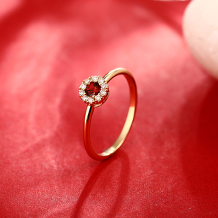 天然彩宝生辰石戒指18K黄金玫瑰彩金红蓝宝石钻石女戒生日礼物