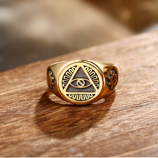 上帝全视之眼 男指环定做 足金18K黄金铂金戒指共济会欧美潮流个性