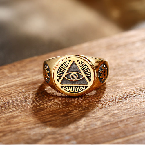 共济会上帝全视之眼创意纯金戒指