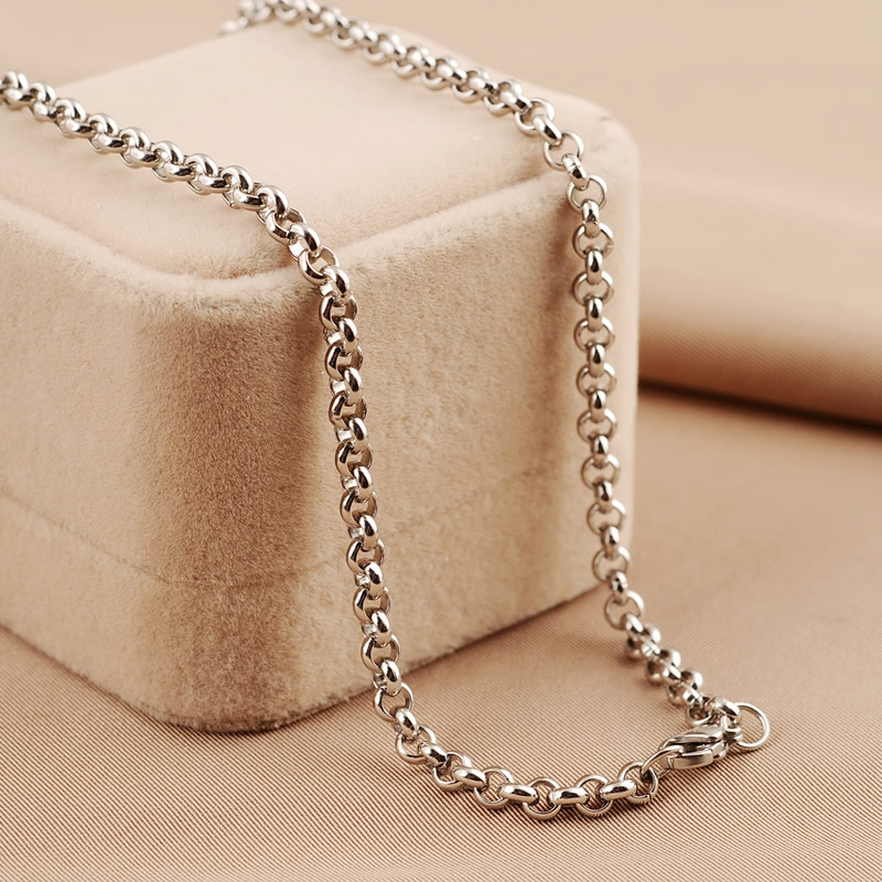 圆圈925纯银镀白金项链  男士潮人钛钢圆环链子