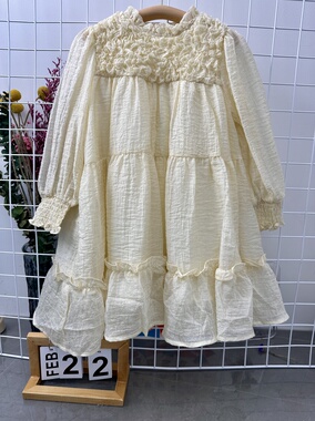 新 草莓家小童简氧 米色日韩休闲连衣裙 16816