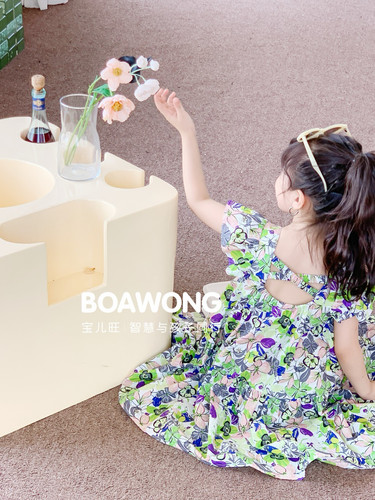 宝儿w绿色碎花连衣裙，棉布裙，舒适透气，同款红色，0988