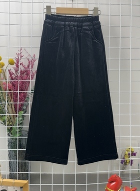 宝儿w女宝黑色丝绒加绒裤，直筒裤，0955